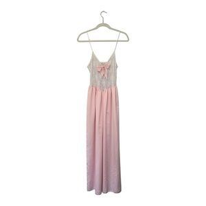 Vintage Light Pink Spaghetti Strap Satin Nightgown with Lace - Size Medium